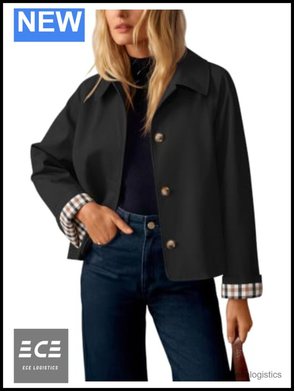 Cropped Trench Coat Plaid Button Front Fall Jacket